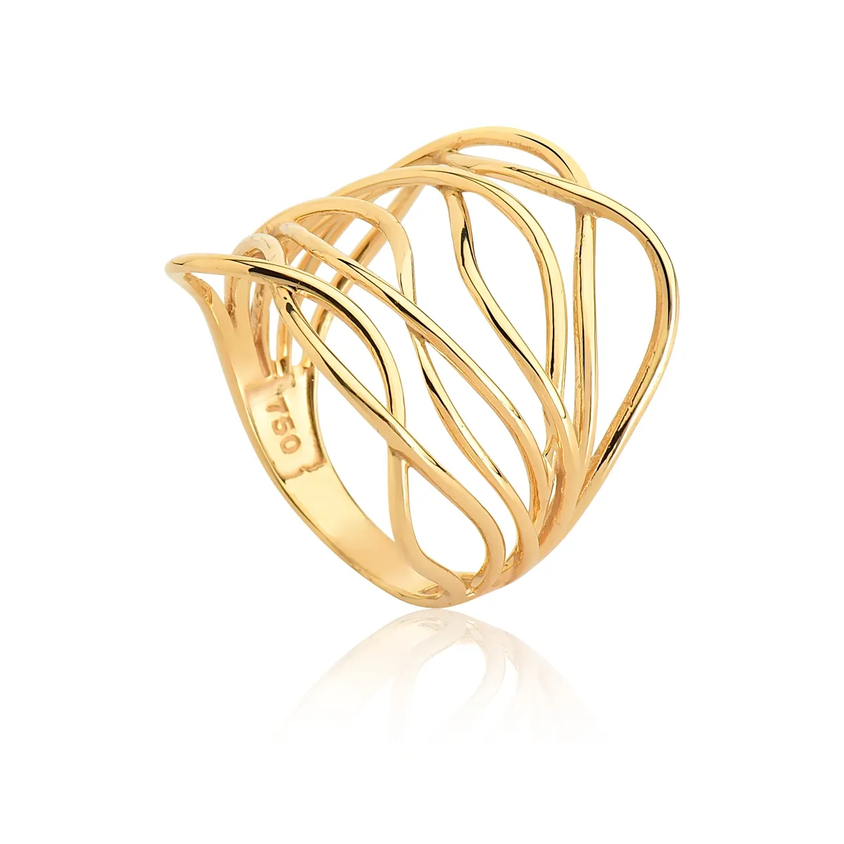 ANEL DE OURO 18K AROS VAZADOS ENTRELAÇADOS POLIDOS