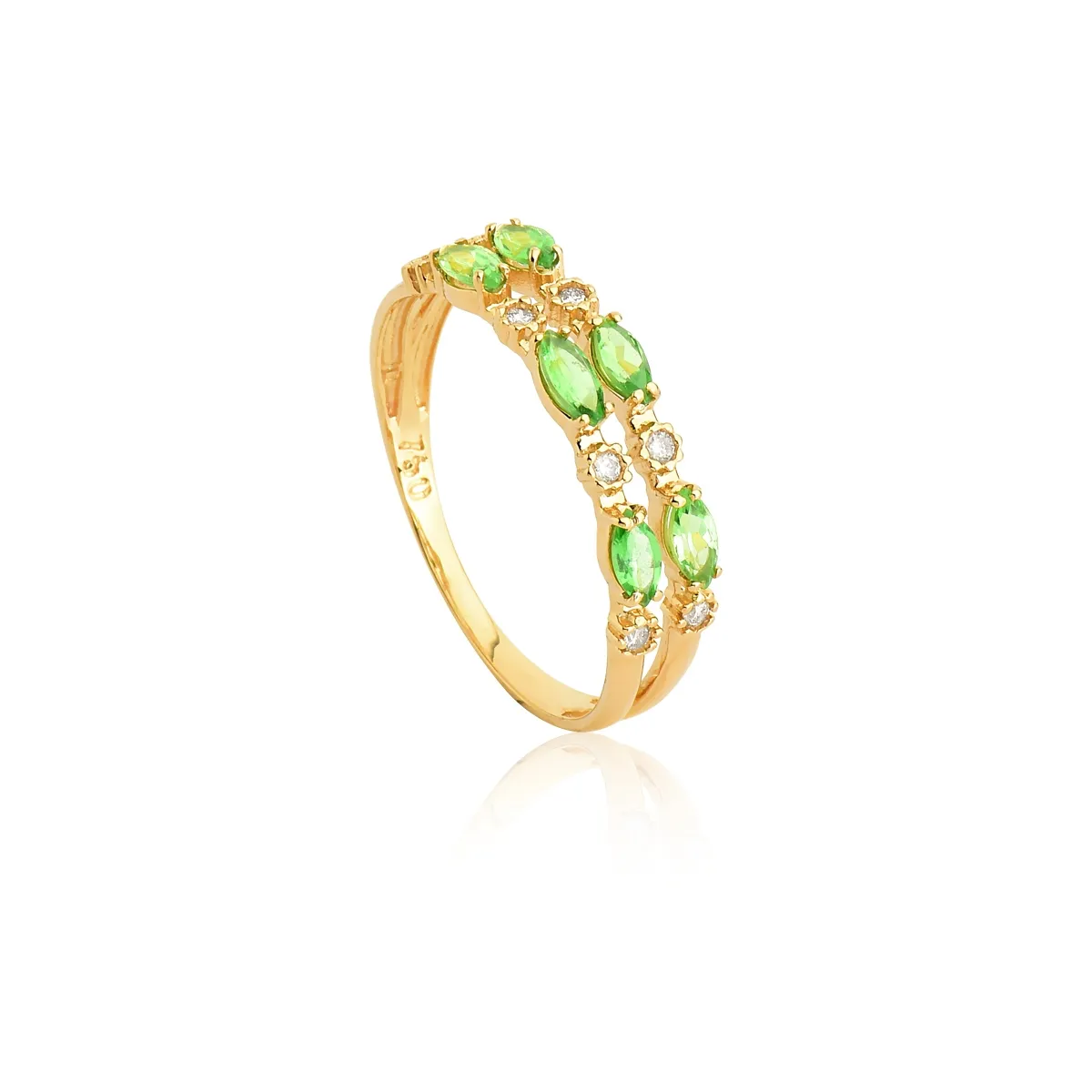 Anel de Ouro 18k com Tsavorita Verde e Diamantes