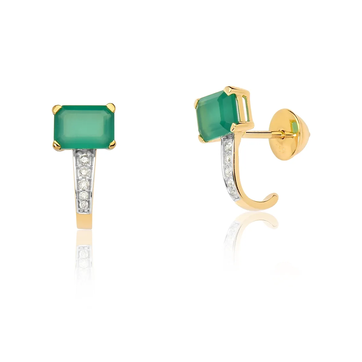 Brinco de Ouro 18k com Agata e Diamantes