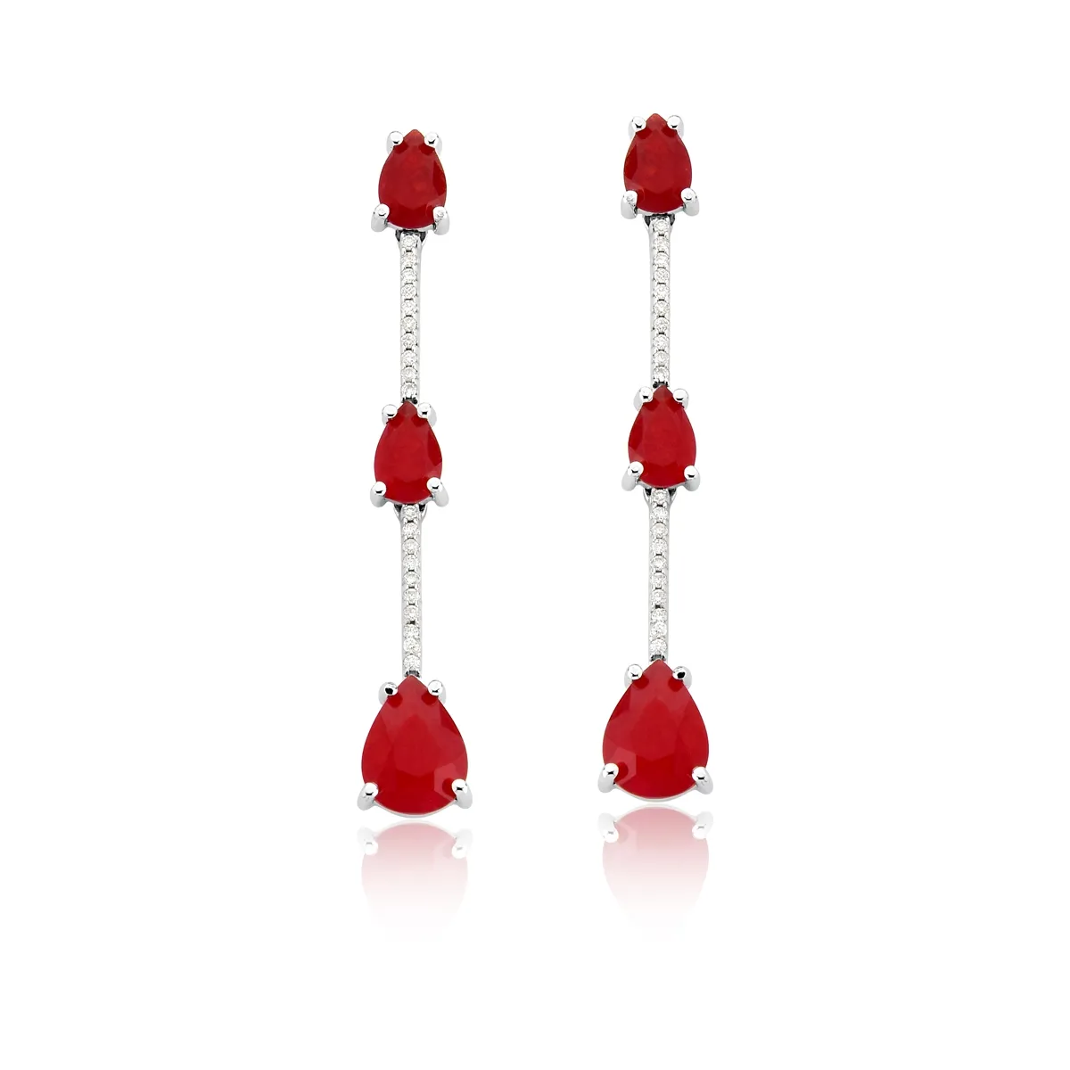 Brinco Drop Earrings gotas de Rubi da Malásia e Dimantes ouro branco 18k