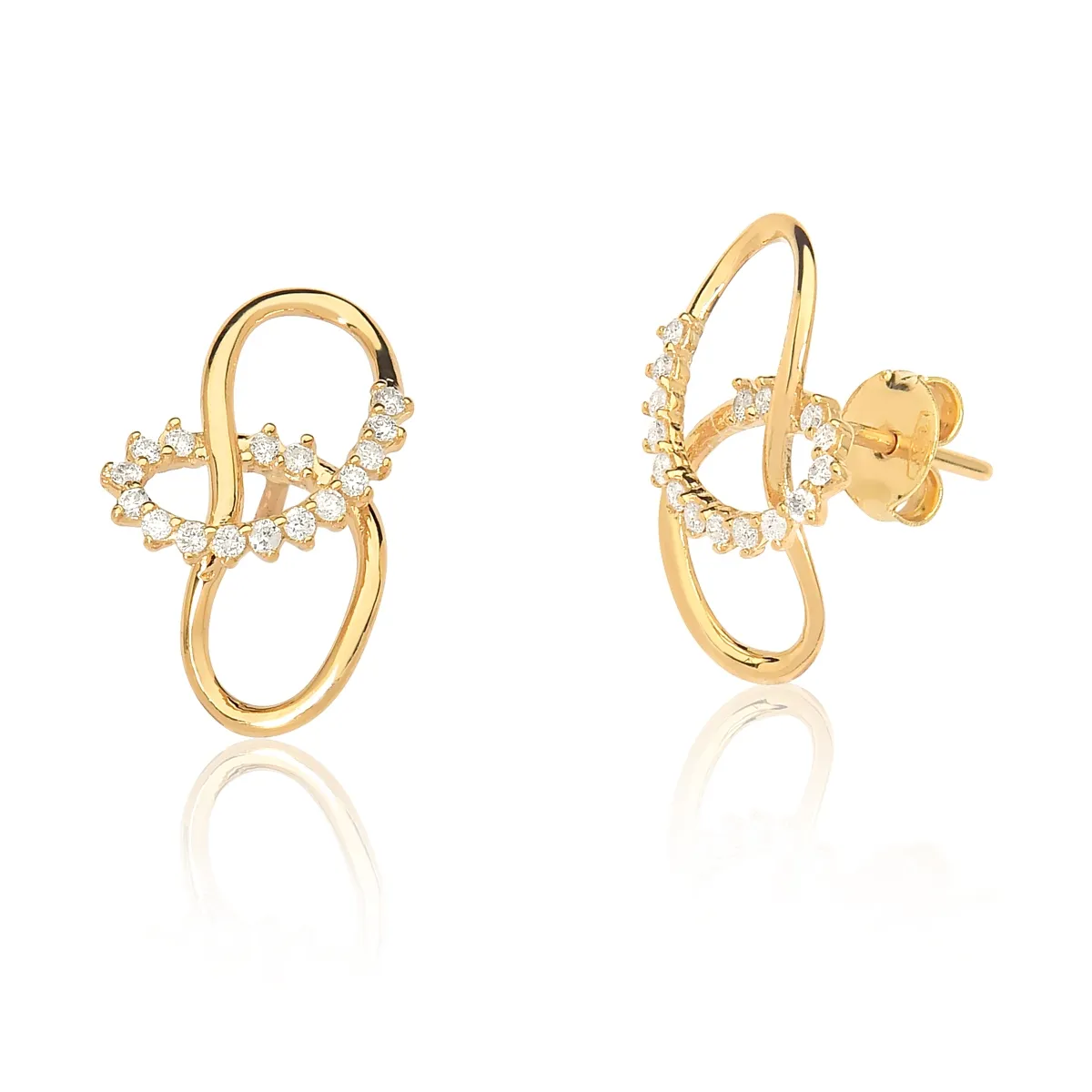 Brinco de Ouro 18k Vazado com Diamantes