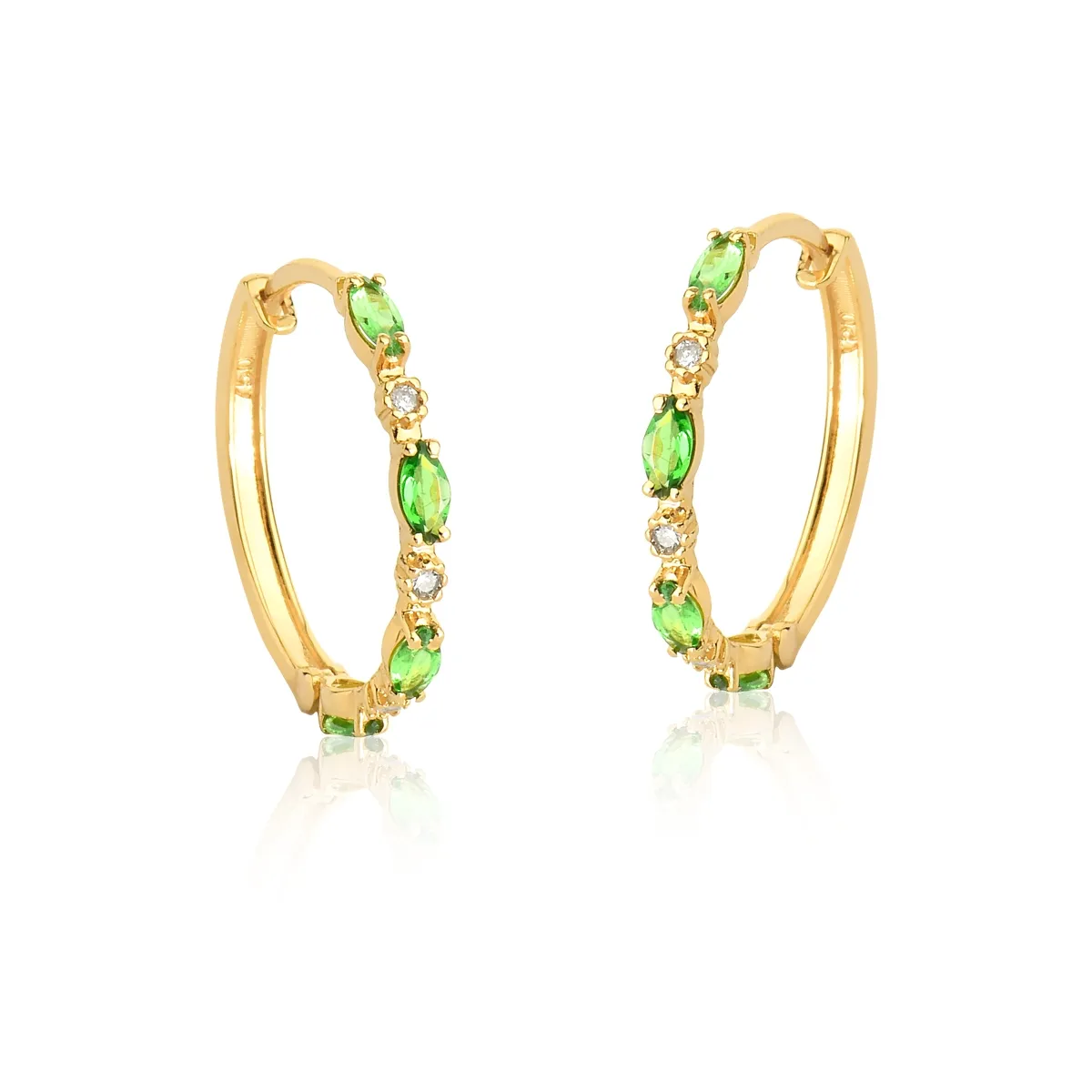Brinco de Ouro 18k com Tsavorita Verde e Diamantes