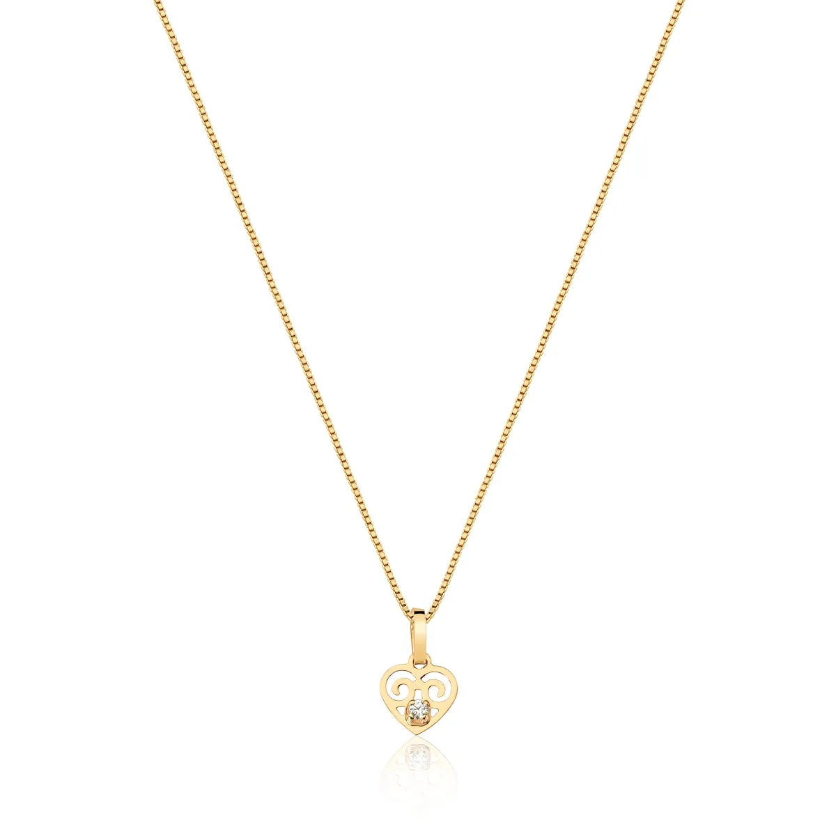 Pingente de Ouro 18k de COração com Zircônia.