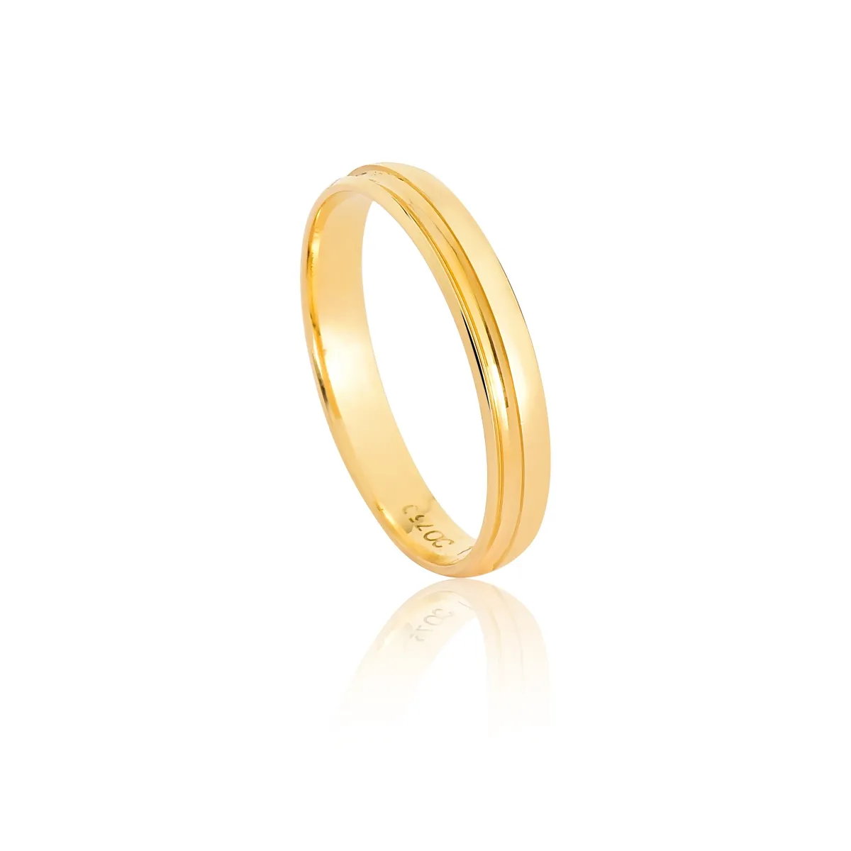 Aliança Tramonto anatômica meia cana polida ouro 18k com friso 3,2MM