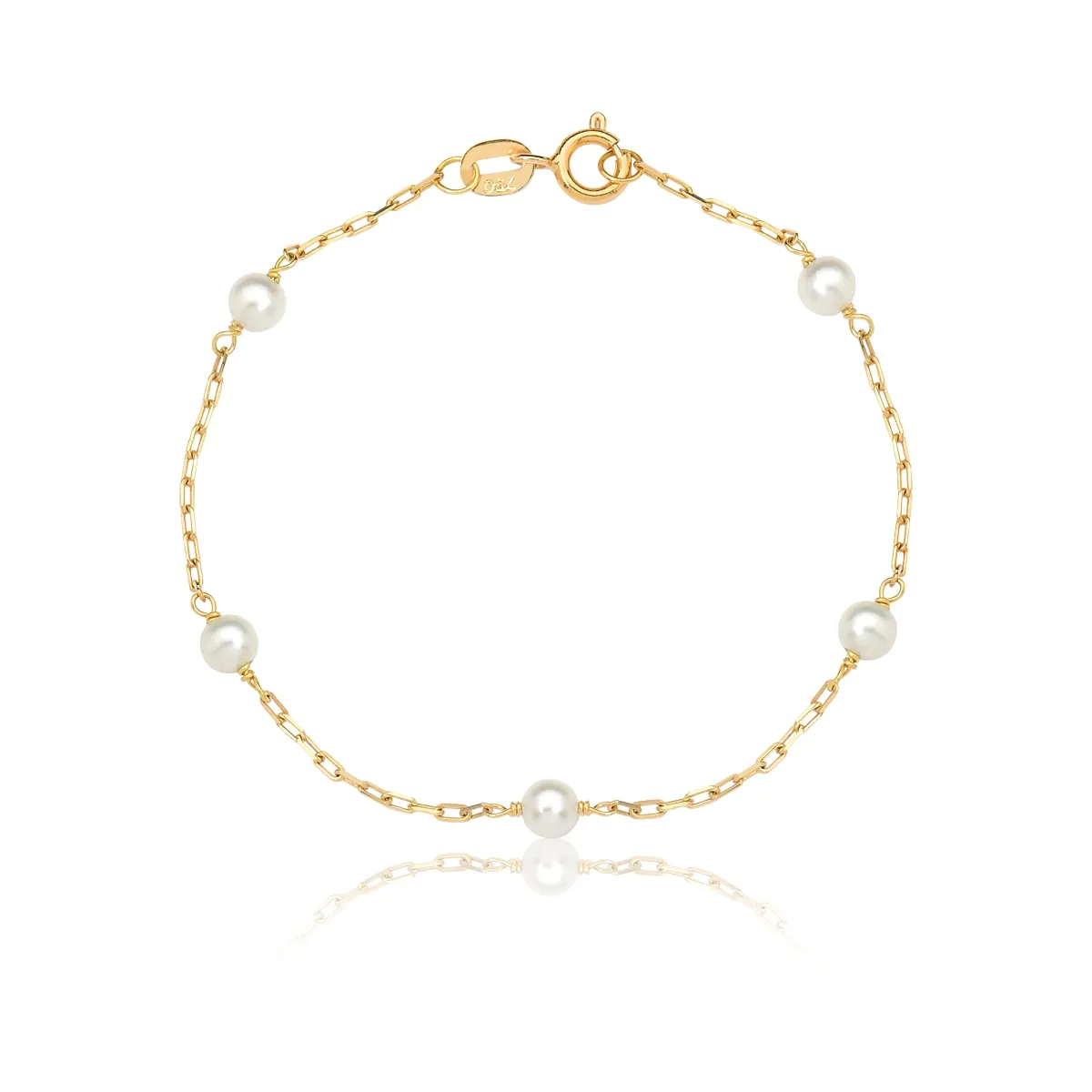 PULSEIRA INFANTIL DE OURO 18K PARA BEBÊ COM PÉROLA-13CM