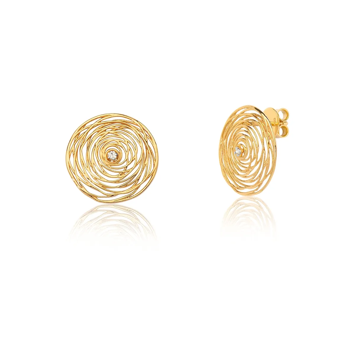 Brinco ninho fios ouro 18k com 1,8pts de Diamantes Coleção Nido