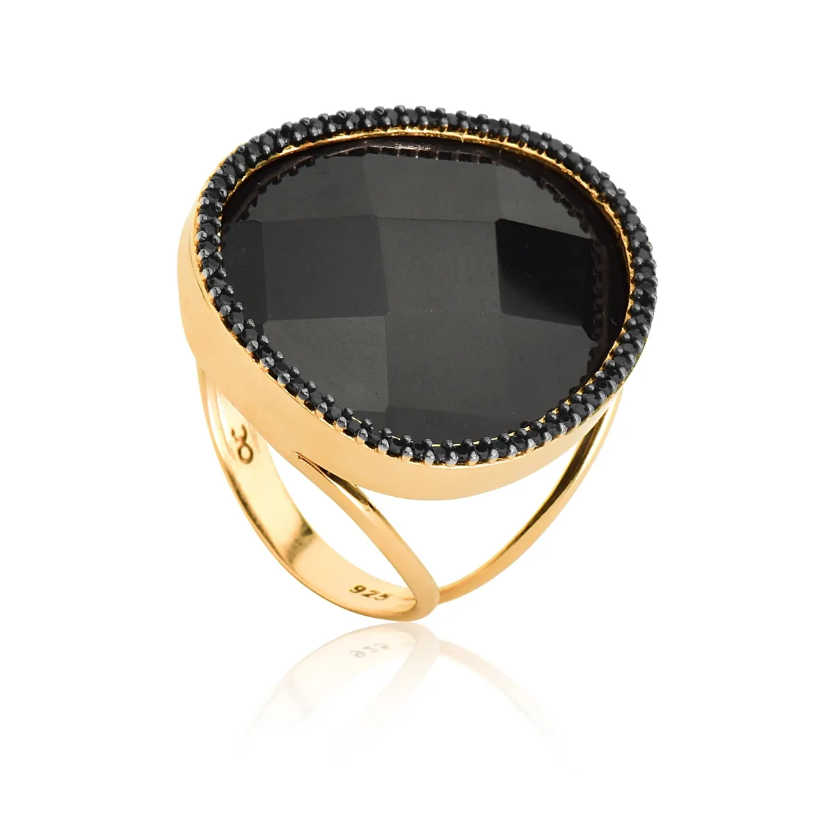 Anel For me Bronx prata 925 dourada gema briolet oval de Ônix e Espinélios