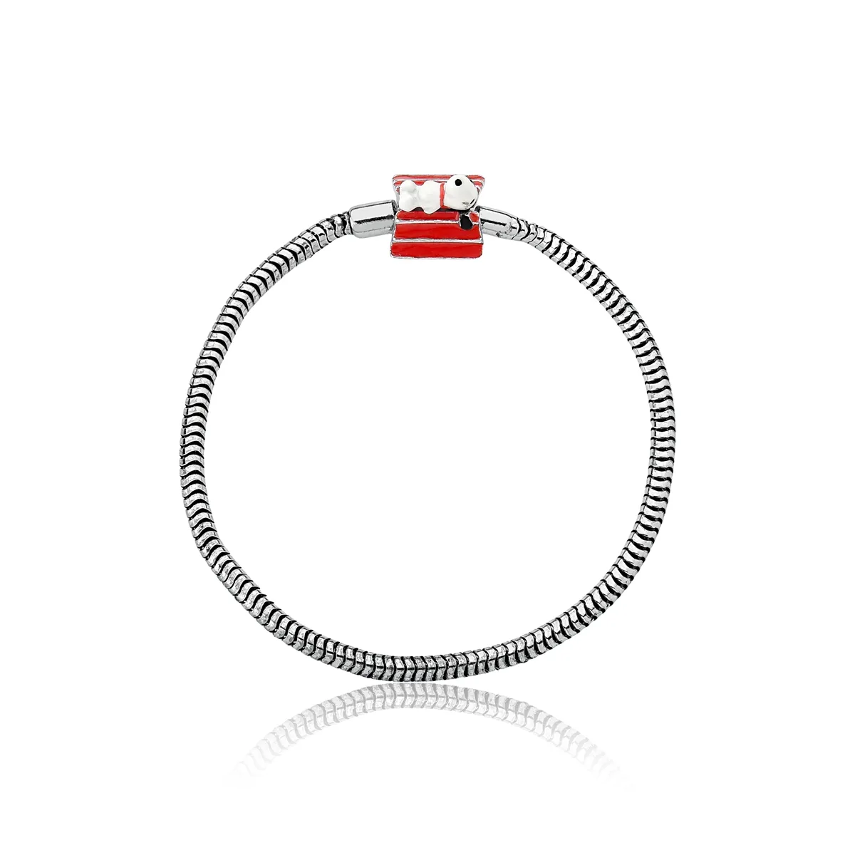 PULSEIRA DE PRATA 925 RODINADA SNOOPY CASINHA DE RESINA-COLEÇÃO SNOOPY-15CM
