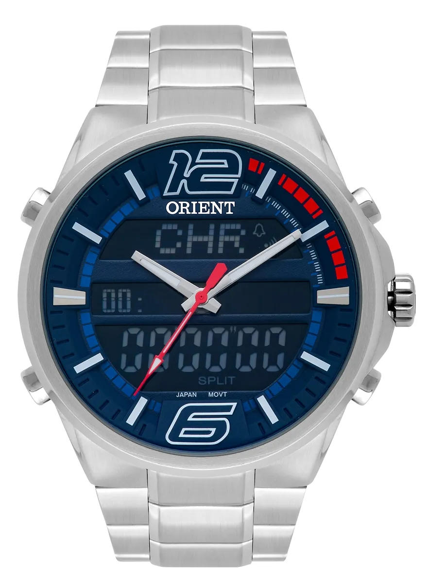 Relógio Orient Masculino  MBSSA047 DVSX Pulseira e Caixa Aço Prateado Mostrador Azul