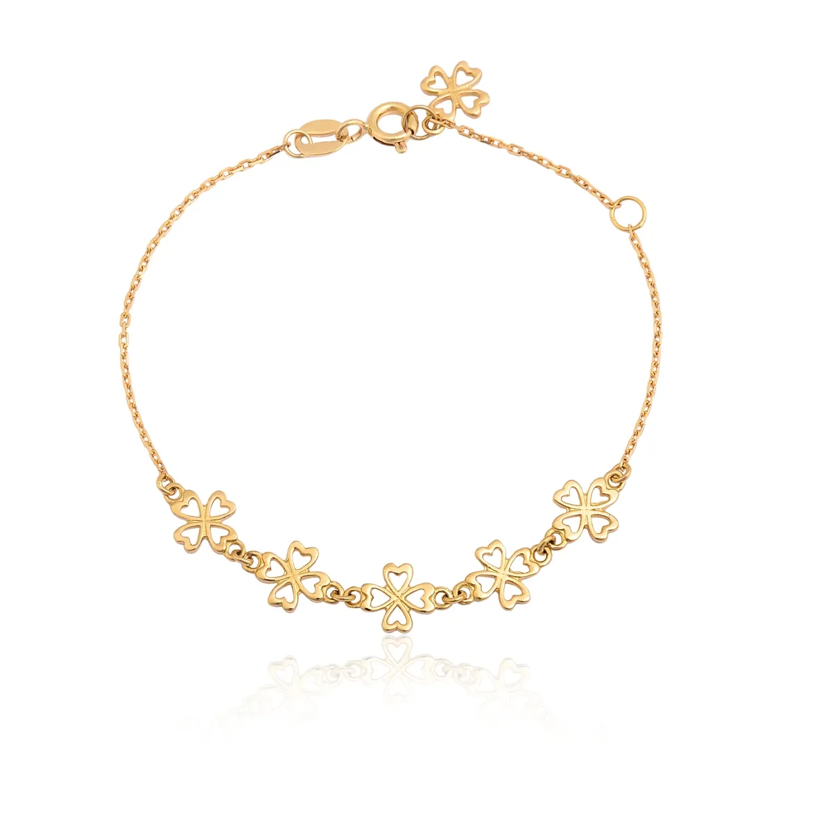 PULSEIRA INFANTIL DE OURO 18K TREVO VAZADO-15CM