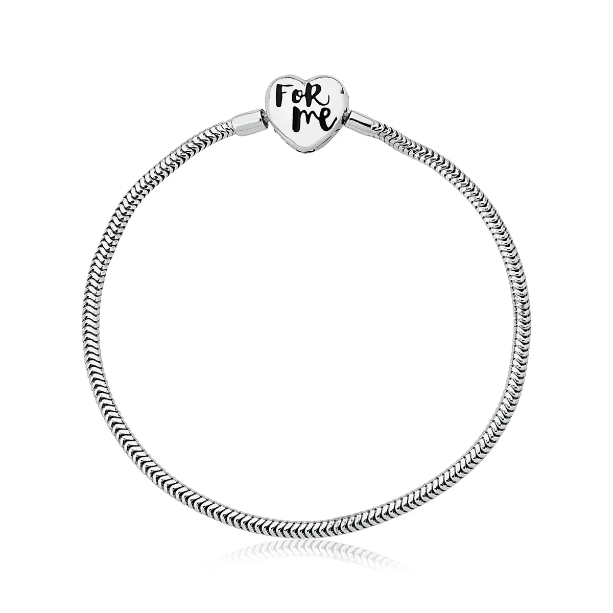 Pulseira maleável prata 925 fecho coração resina preta For me Coliseu 19cm