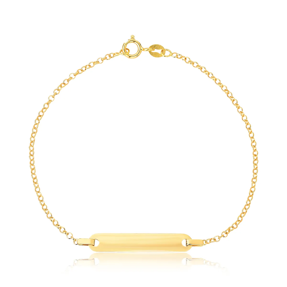Pulseira infantil melindrosa ouro 18k chapa retangular polida