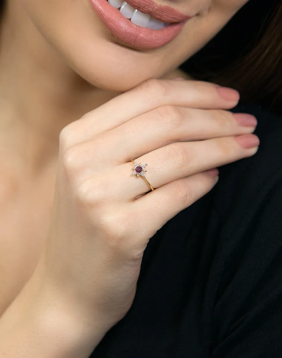 ANEL DE OURO 18 K COM RUBI