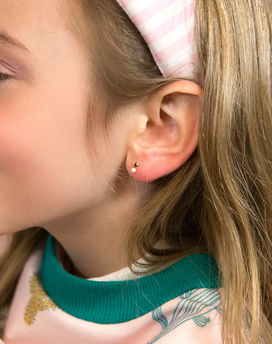 Brinco Infantil de Ouro 18k Coração com Pérola