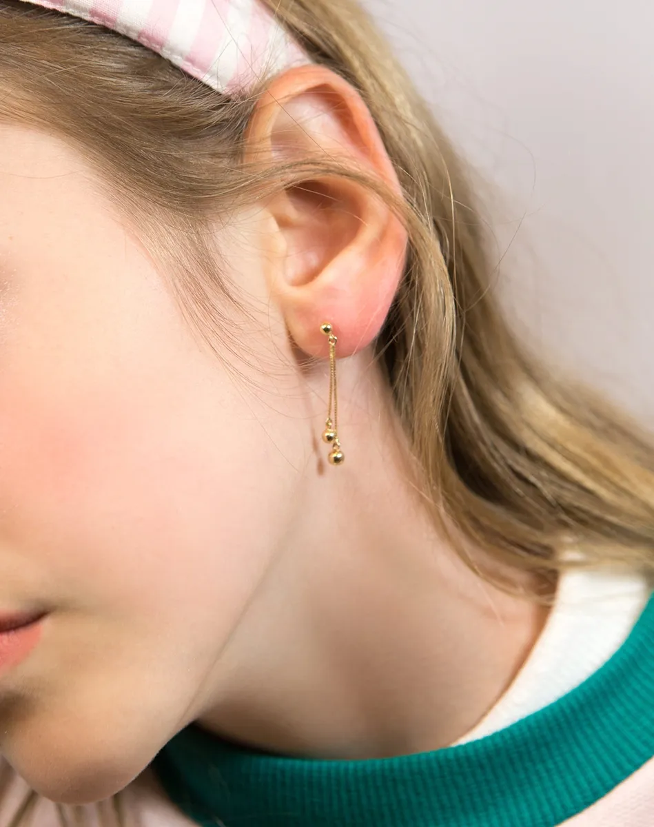 Brinco de Ouro 18k Fios com Bolinhas