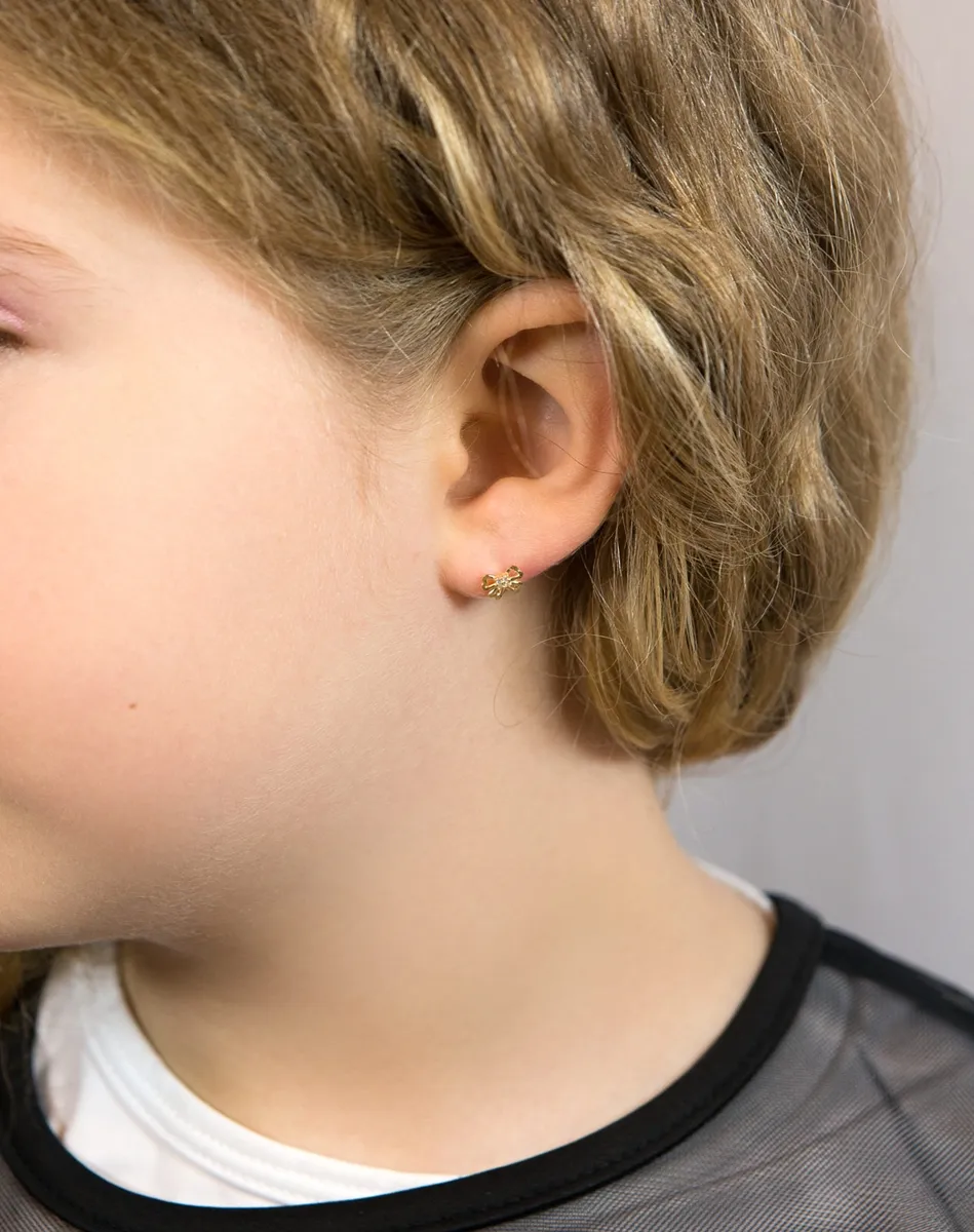 Brinco Infantil de Ouro 18k Laço com Diamante