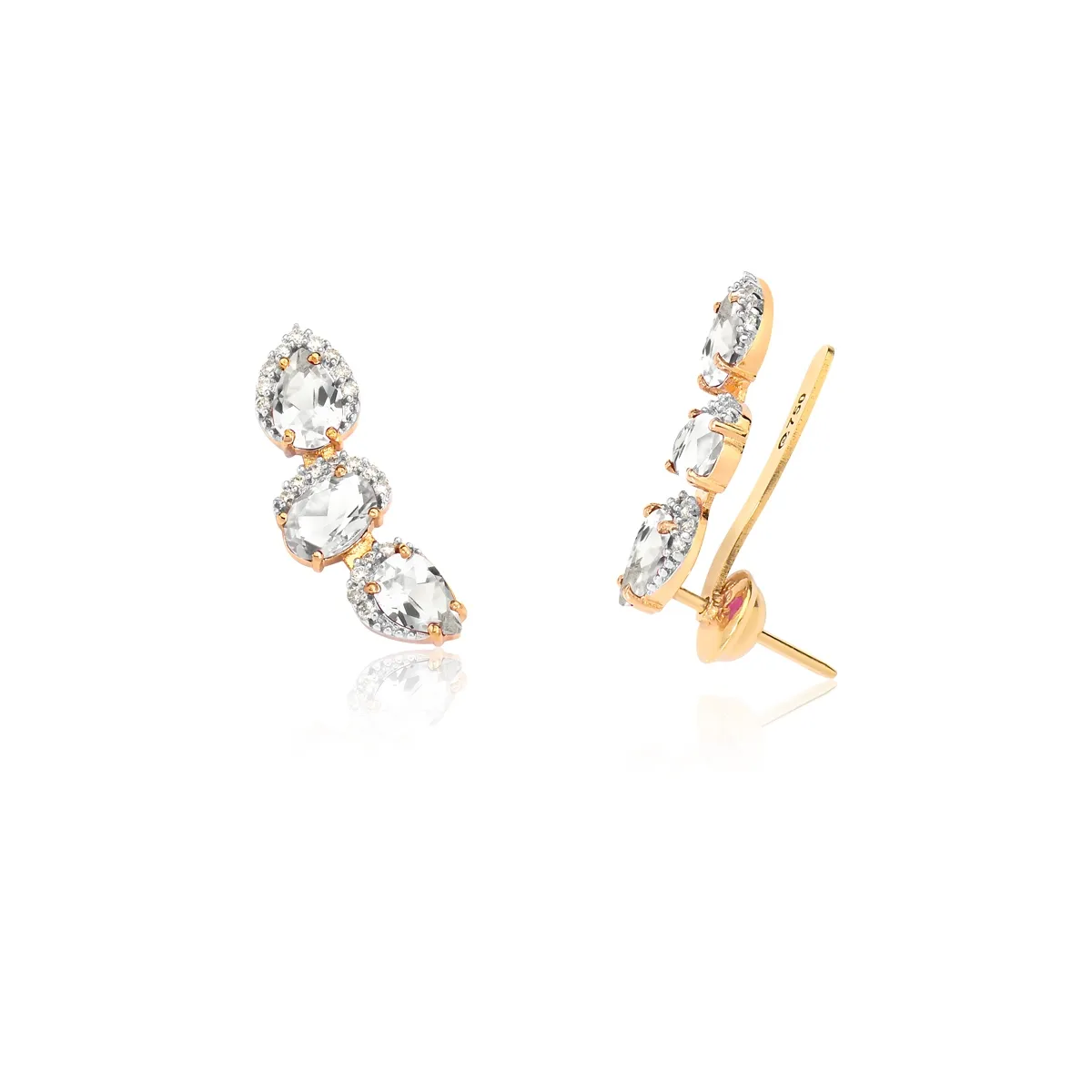Brinco Ear Cuff de Cristal ouro 18k  com 21pts de Diamantes Coleção Luxis
