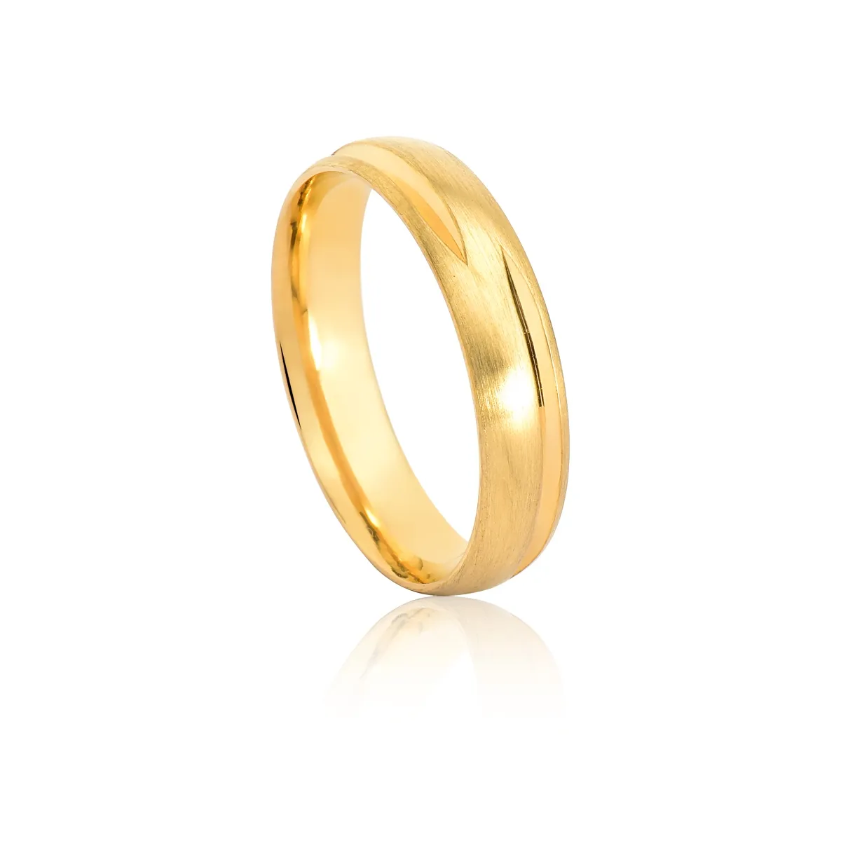 Aliança Belvedere anatômica meia cana ouro 18k fosca com frisos 5MM