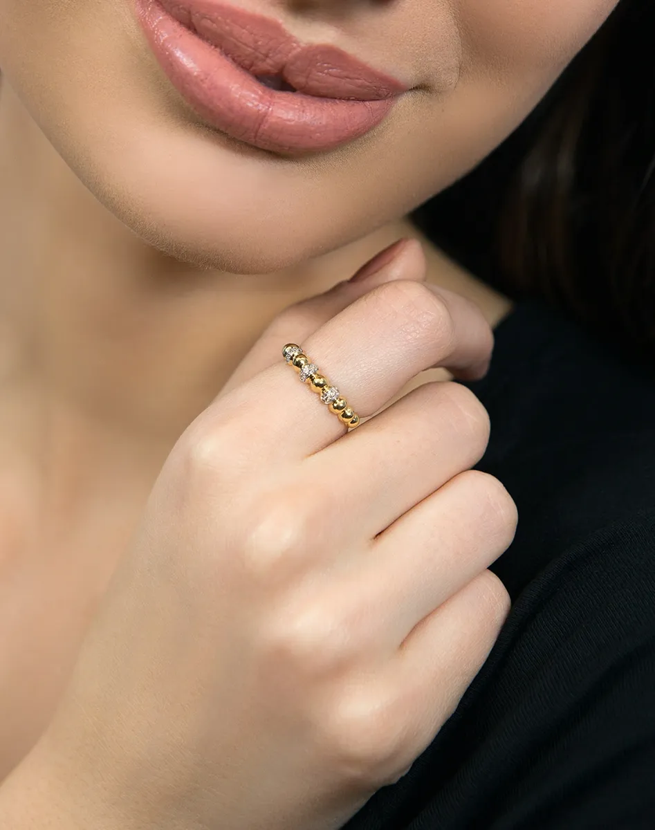 Anel de Ouro 18k aro com bolas polidas e 3,3pts de diamantes