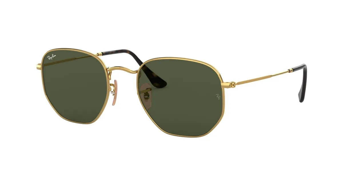 Óculos de Sol Ray-Ban Hexagonal 0RB3548NL 001 51 Metal Dourado com lentes na cor Verde