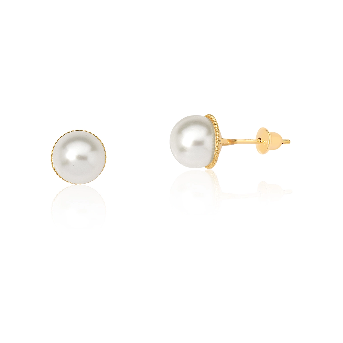 Brinco Essentials de Pérola 6mm ouro 18k contorno fio trançado