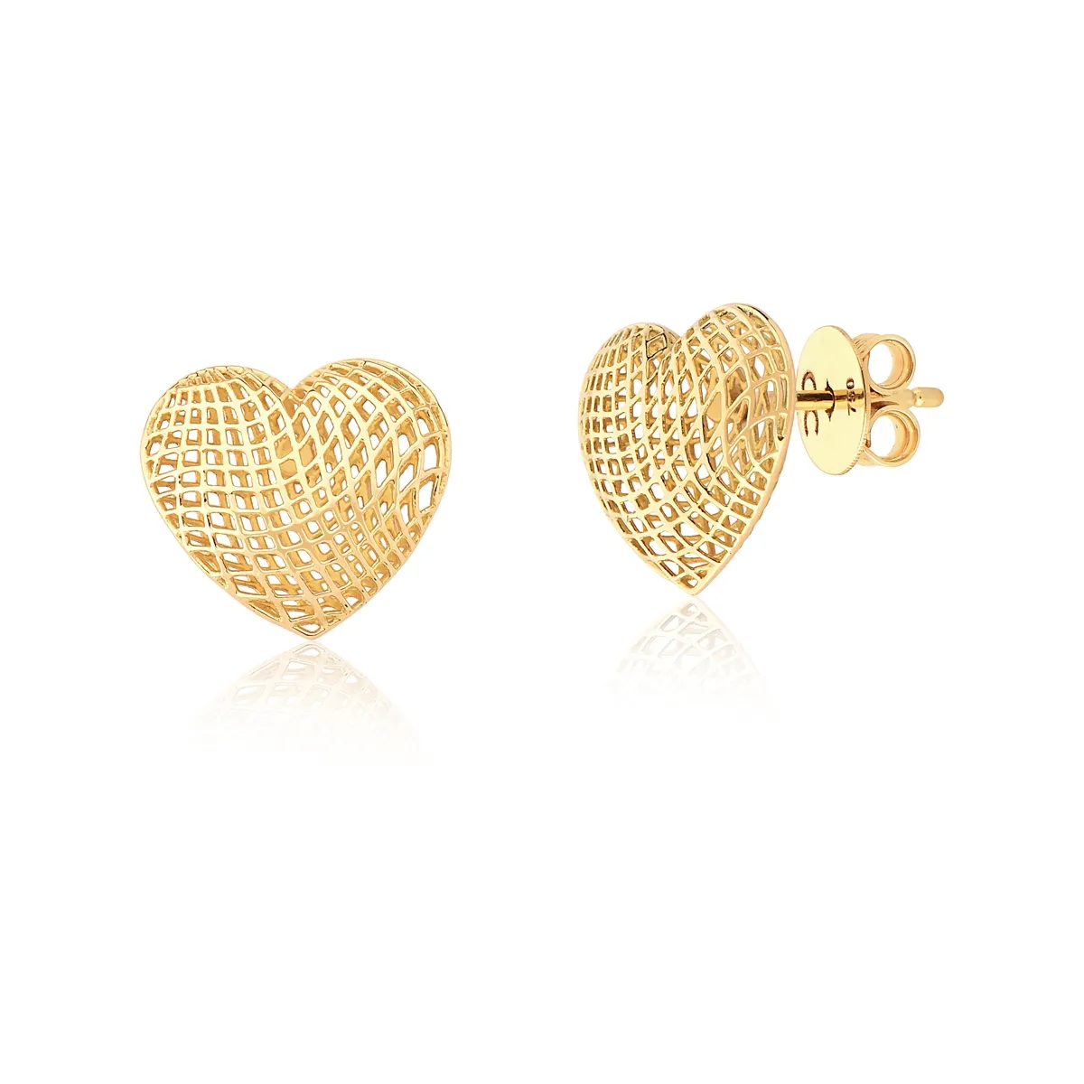 Brinco Too Love Stud ouro 18k coração trama rendada