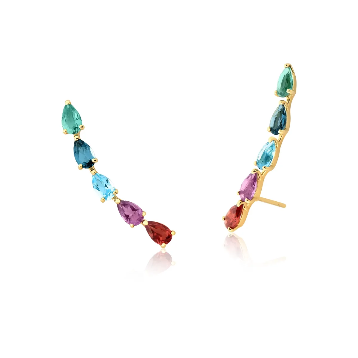 Brinco de Ouro 18k Ear Cuff Rings Mix de Gemas Colors