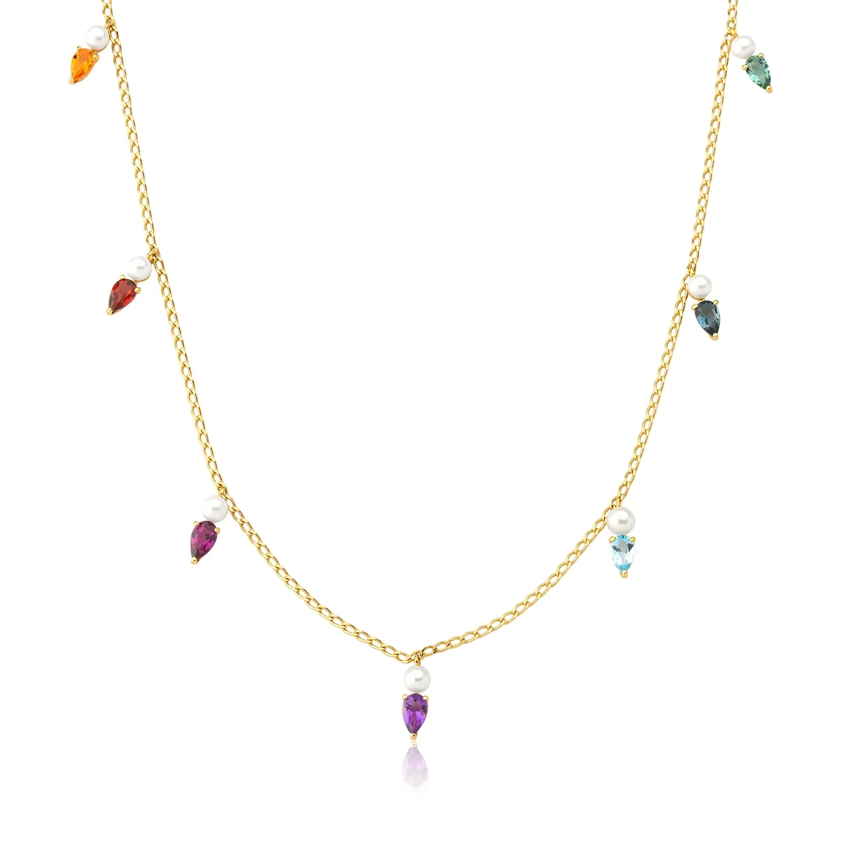 Colar ouro amarelo 18k mix de Gemas brasileiras e Pérolas Coleção Cocktail