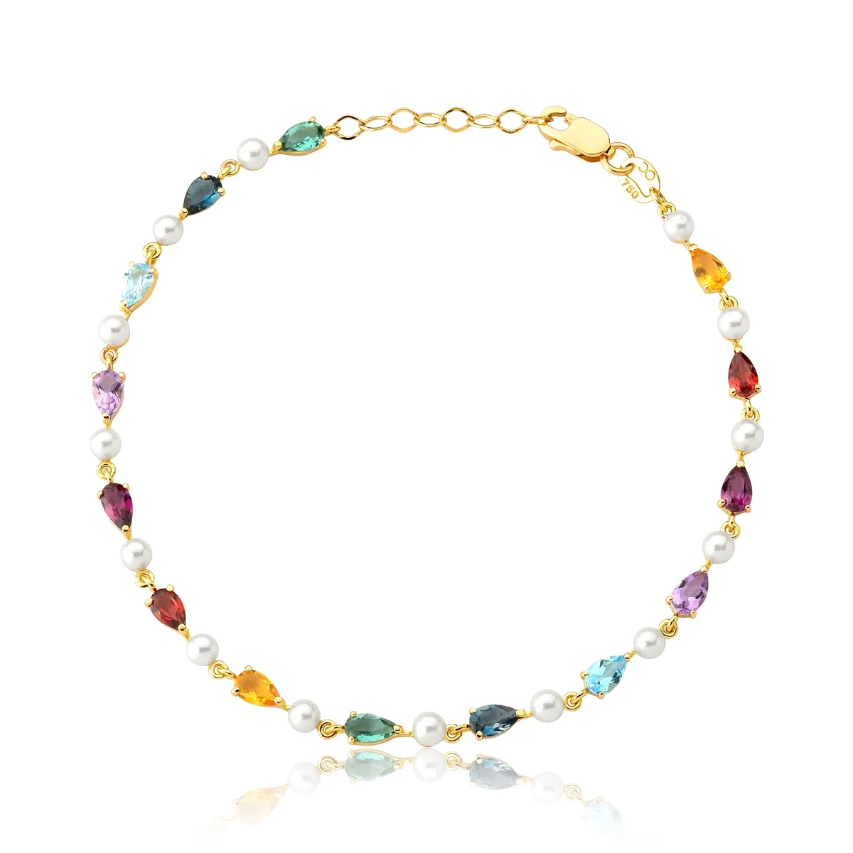 Pulseira ouro amarelo 18k mix de Gemas brasileiras e Pérolas Coleção Cocktail