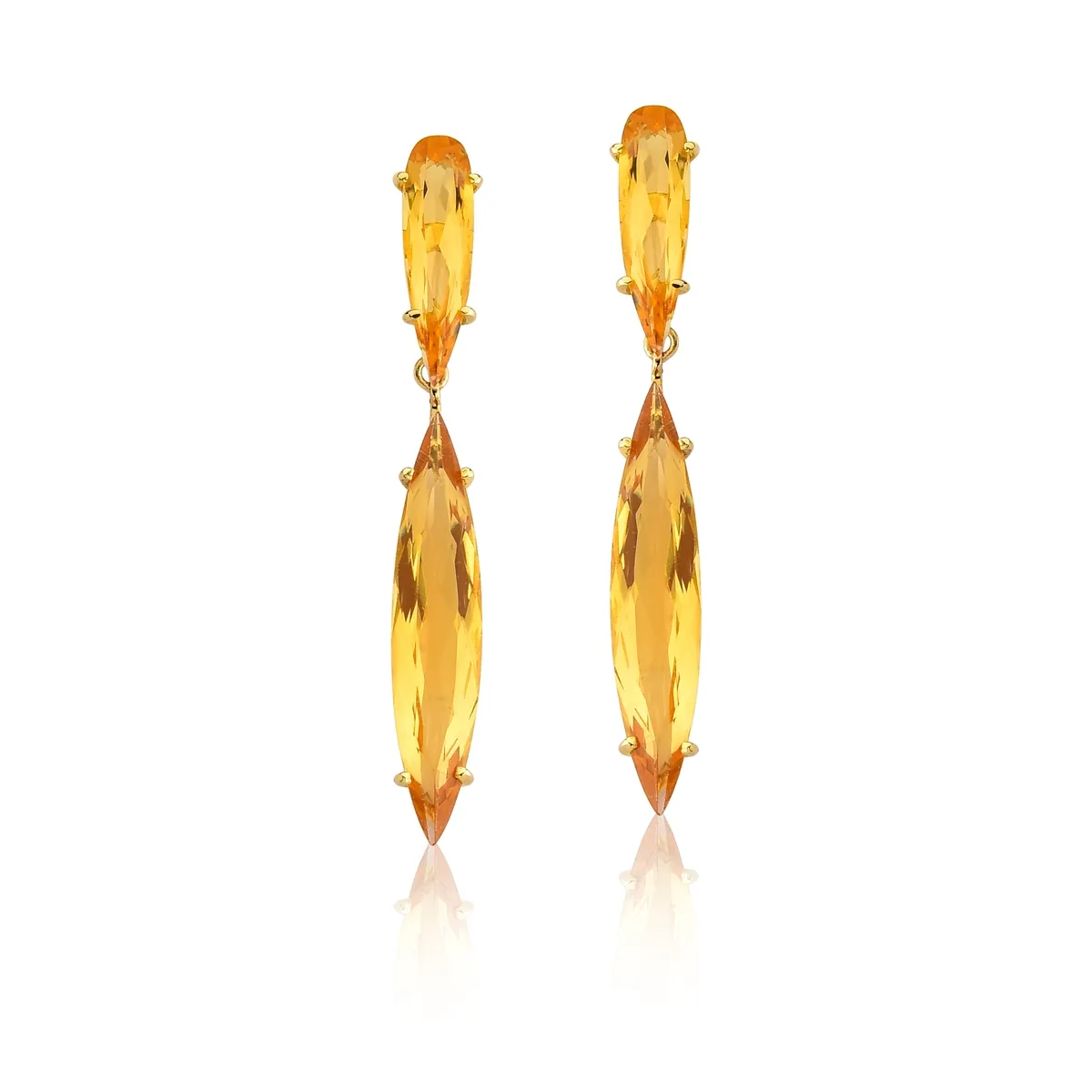 Brinco ouro amarelo 18k gota alongada da gema Citrino Coleção Sunlight