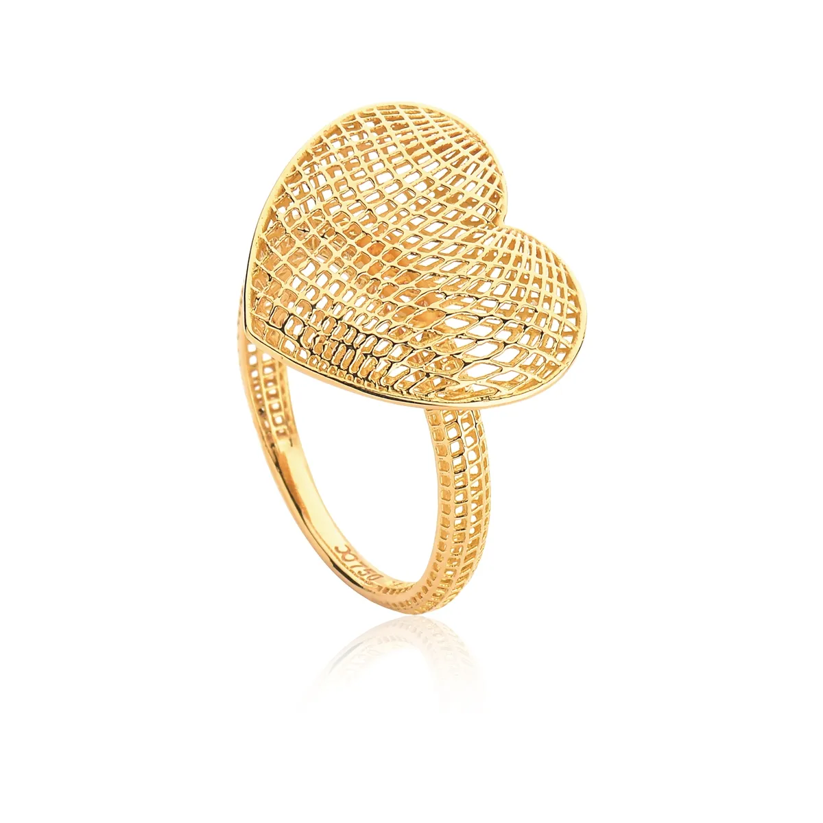 Anel Too Love coração ouro 18k tramas rendadas vazadas