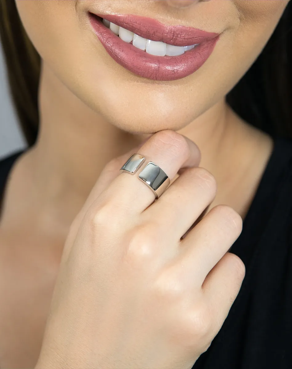 Anel de Prata 925 Polido Rodinado Aro Aberto-Coleção Arches