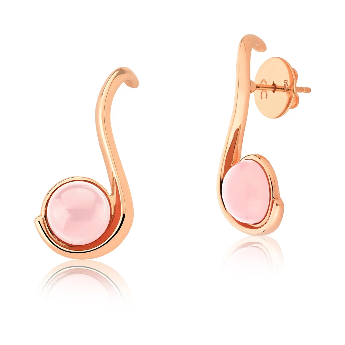 Brinco de Prata 925 rosê geométrico com gema de quartzo rosa coleção Piroetta