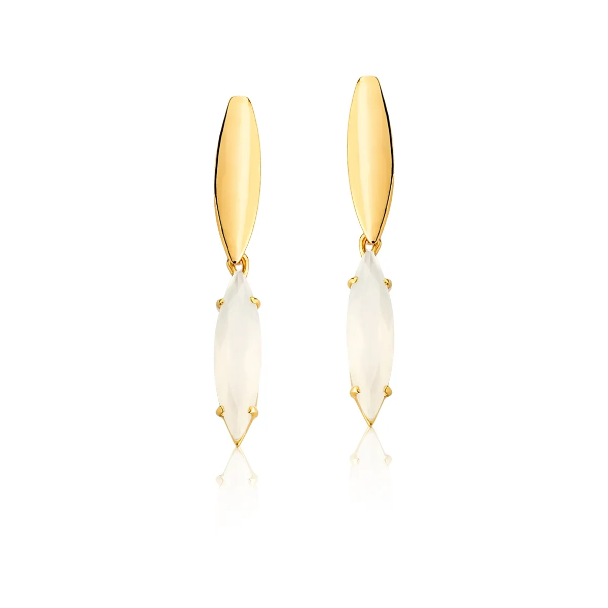 BRINCO PRATA 925 COM BANHO DE OURO E AGATA BRANCA - COLEÇÃO RAIN