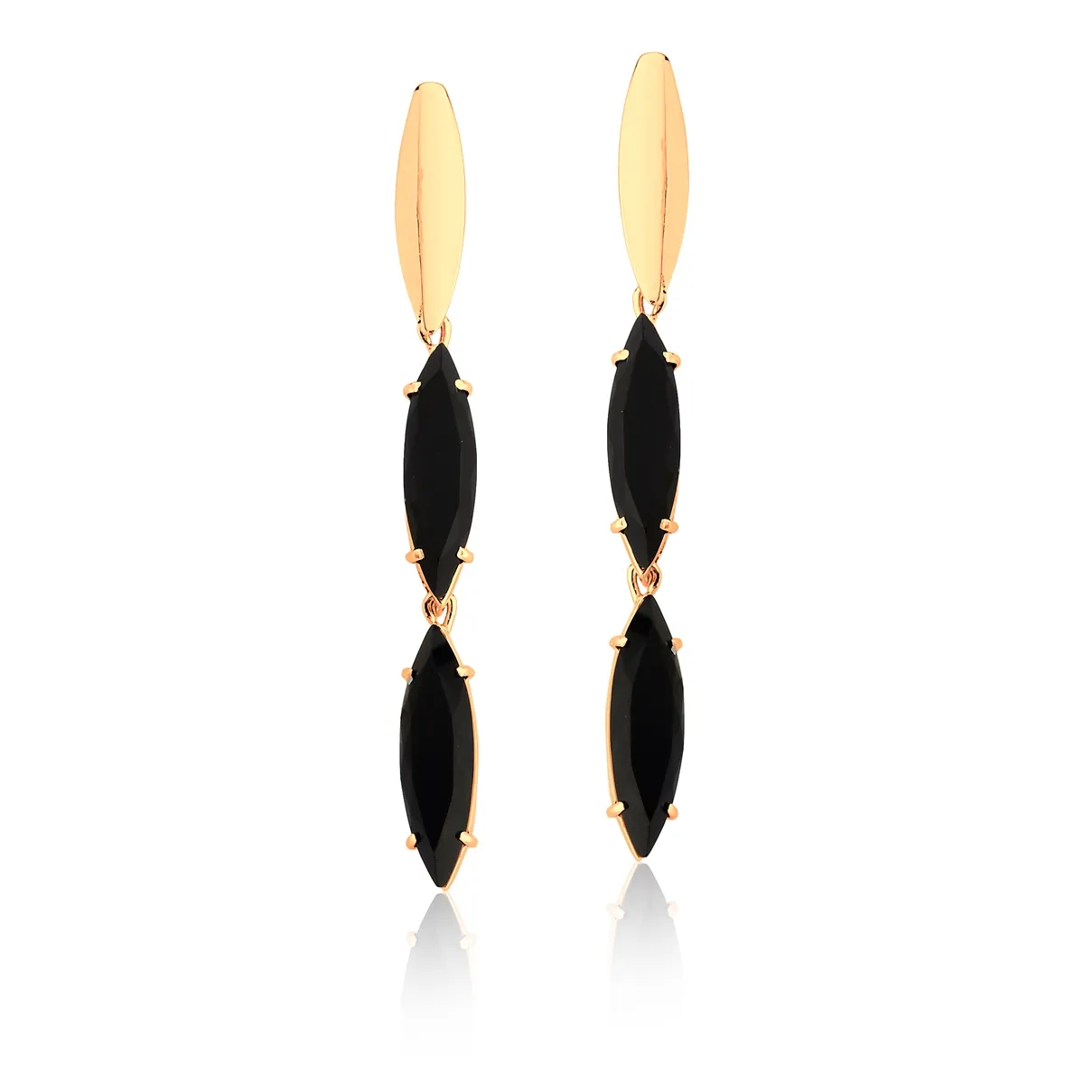 BRINCO DE PRATA 925 COM BANHO DE OURO E ÔNIX  - COLEÇÃO RAIN