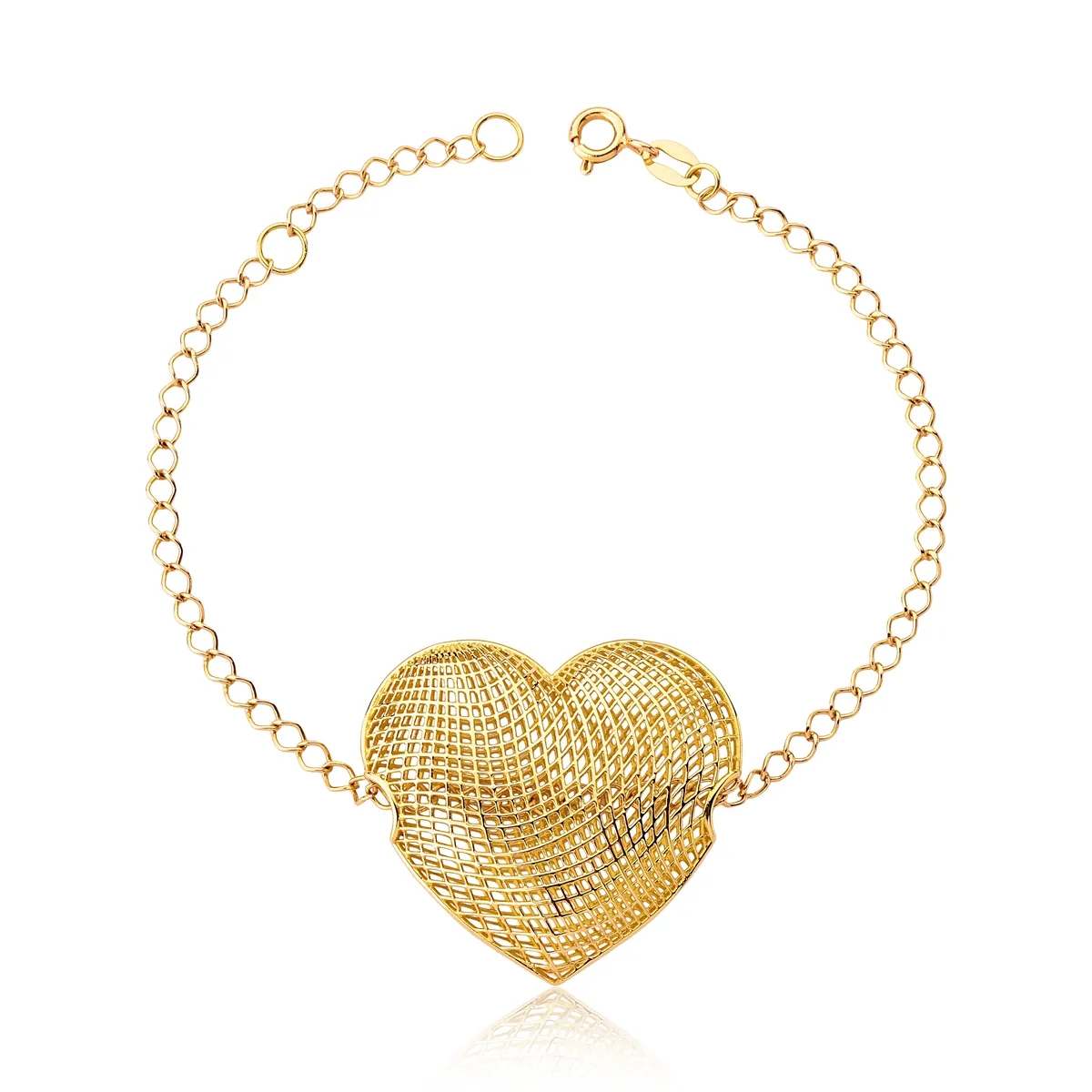 Pulseira Too love de elos ouro 18k pingente coração rendado