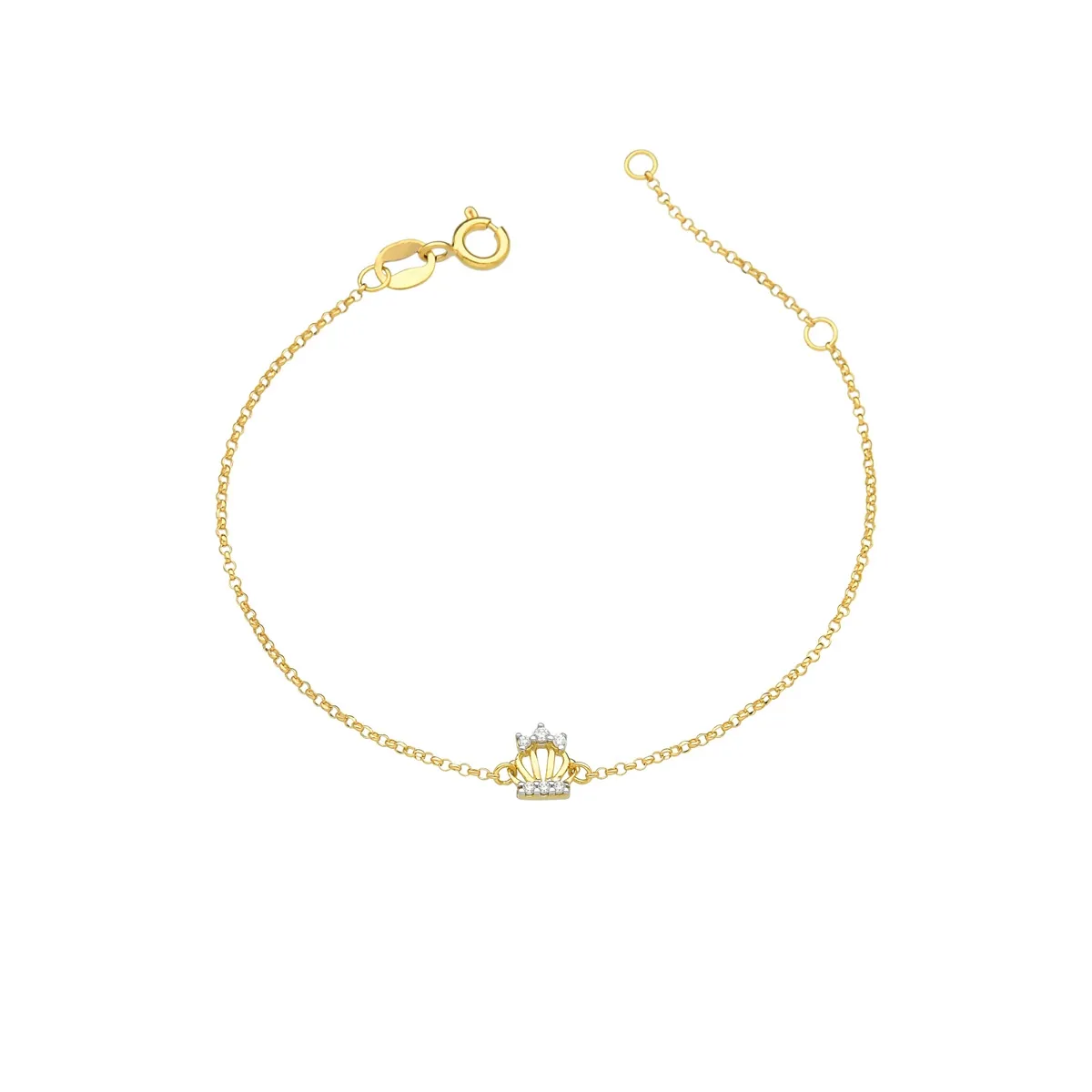 PULSEIRA INFANTIL DE OURO 18K COROA PRINCESS COM ZIRCÔNIA BRANCA - 13CM