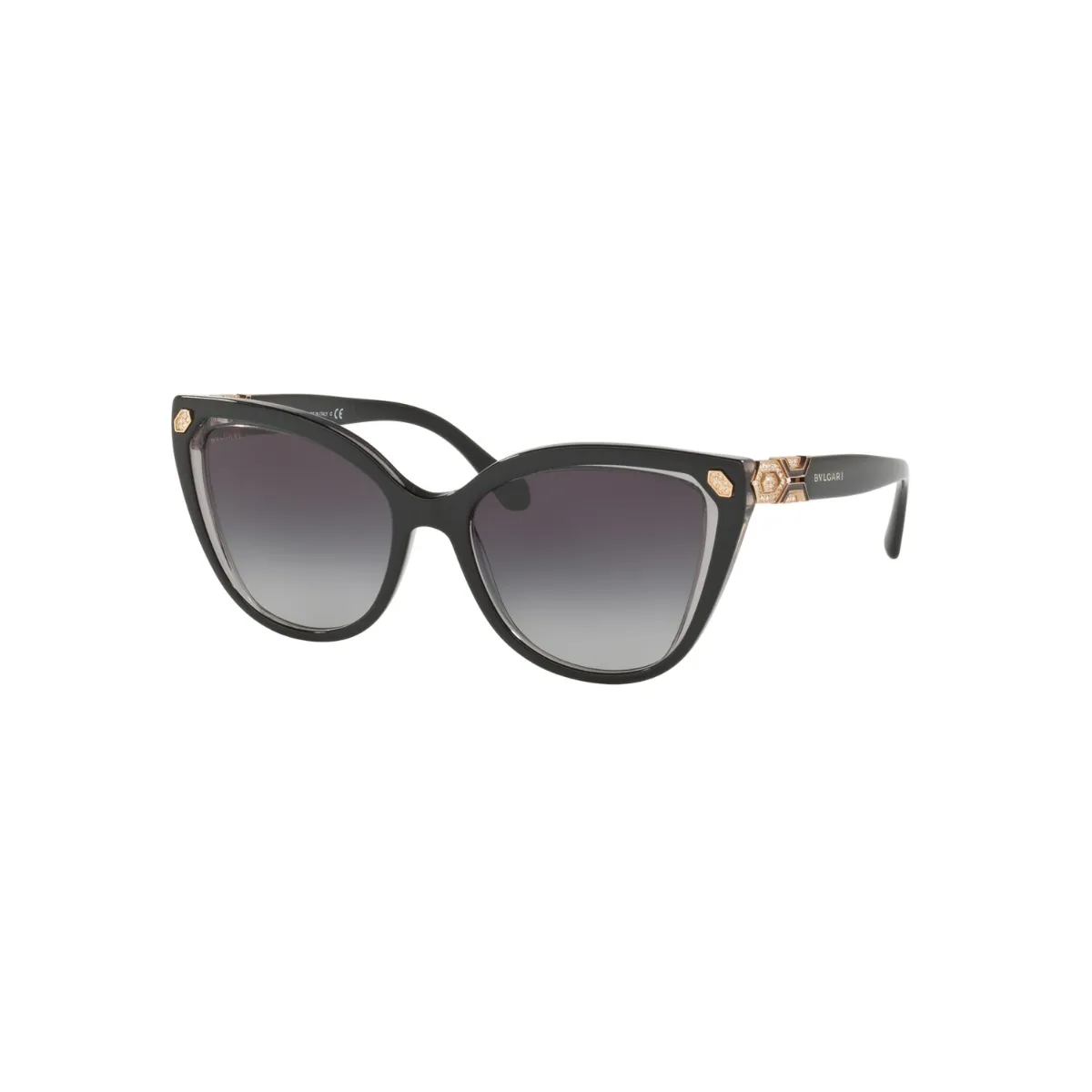 Óculos de Sol Bvlgari 0BV8212B 54718G55 Acetato Preto e Cinza Transparente com lentes na cor Fumê Degradê