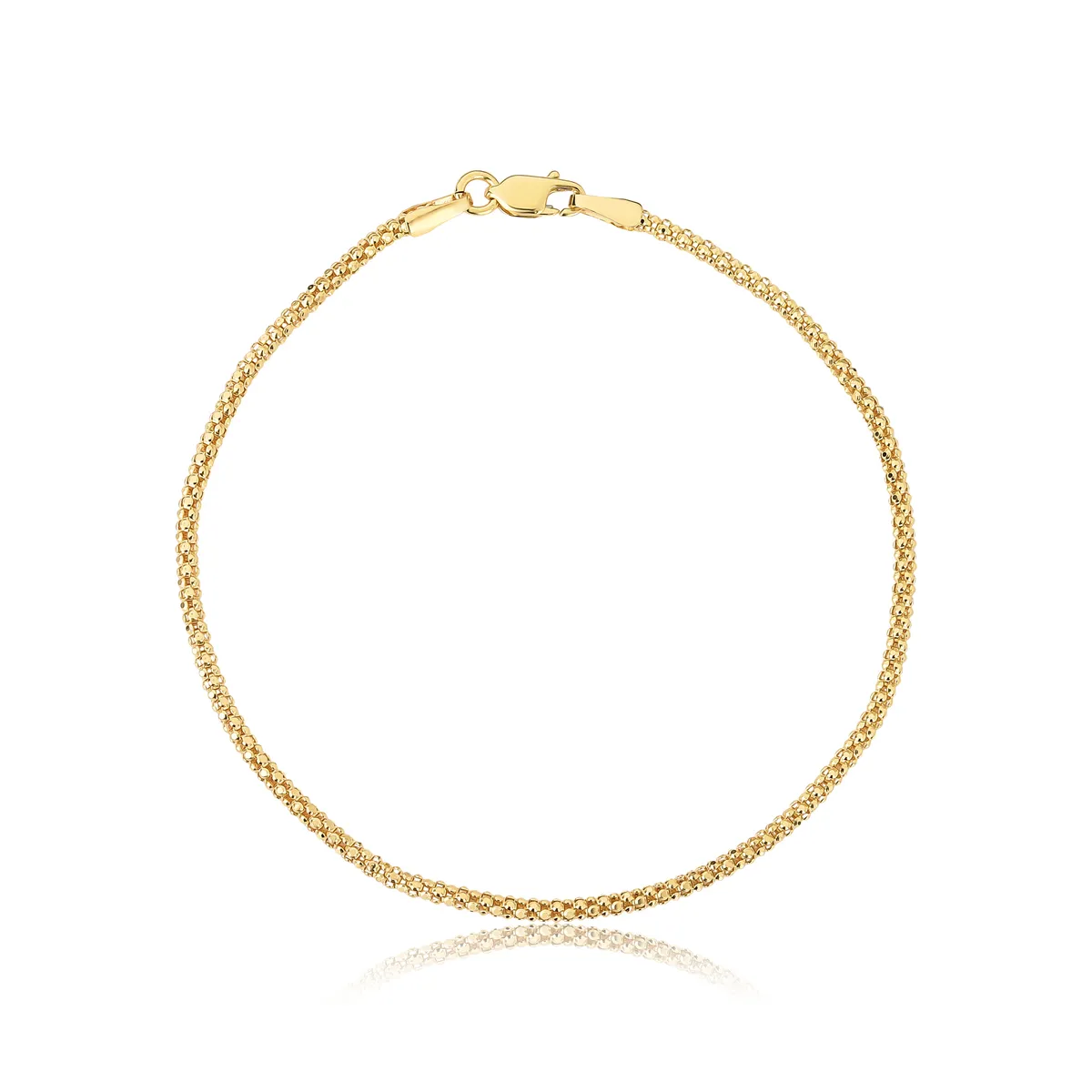 Pulseira malha Popcorn ouro 18k polida fecho mosquetão 19CM