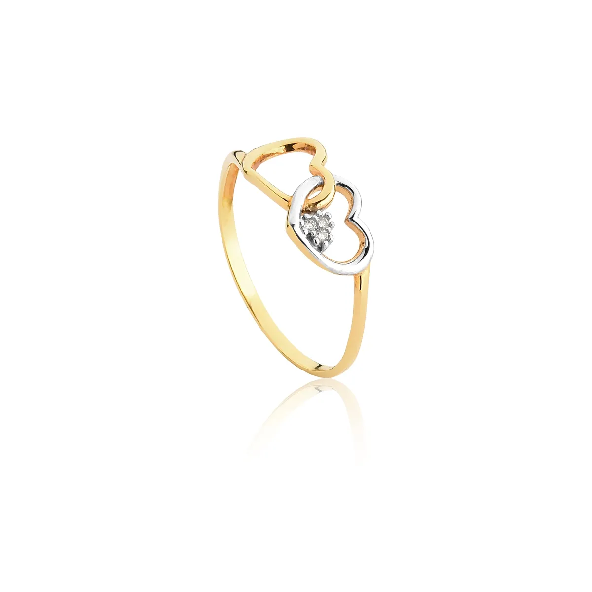 Anel Gifts corações ouro branco e amarelo 18k entrelaçados com Diamantes