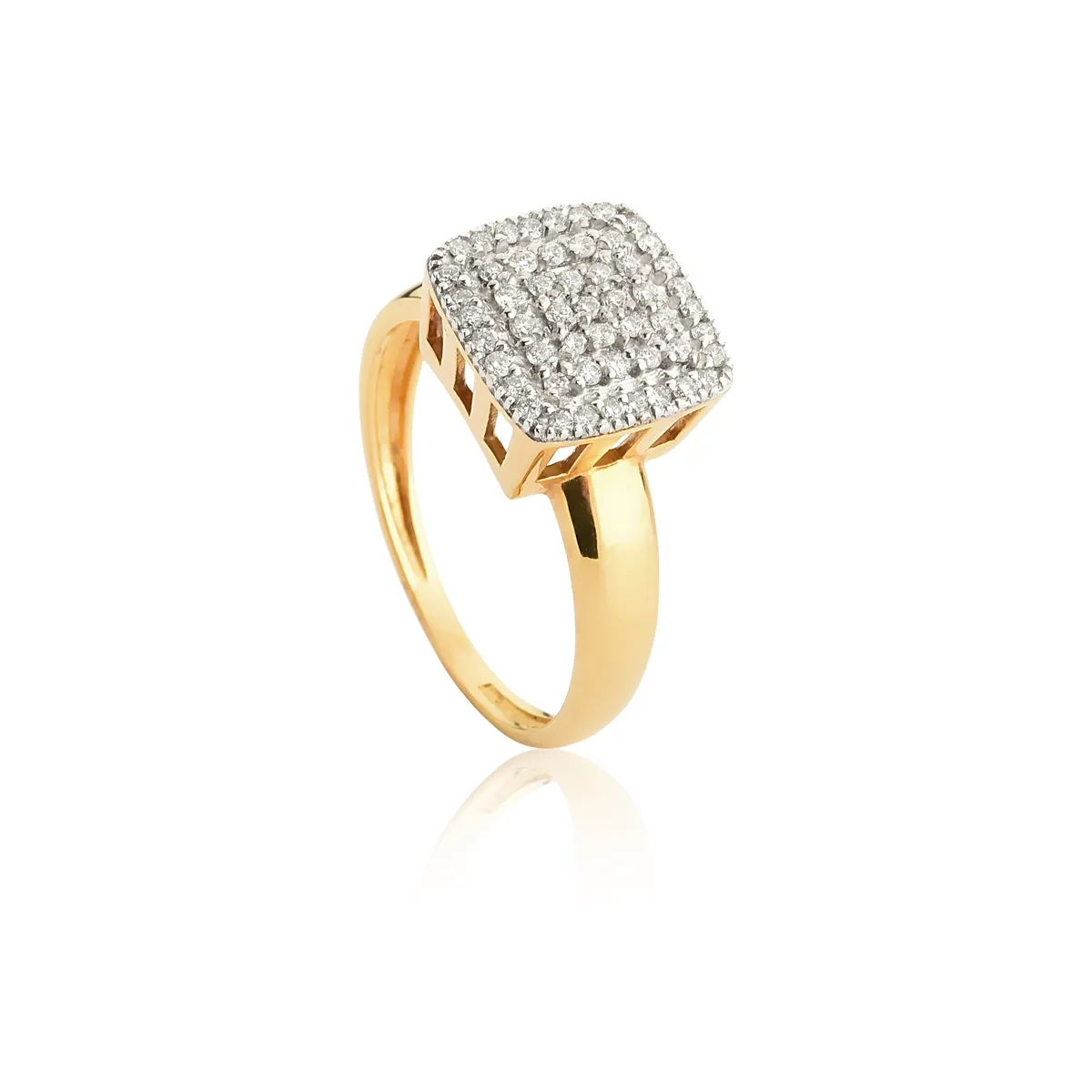 Anel de ouro 18k aro com pavê quadrado de 27pts de diamantes Coleção Engaged