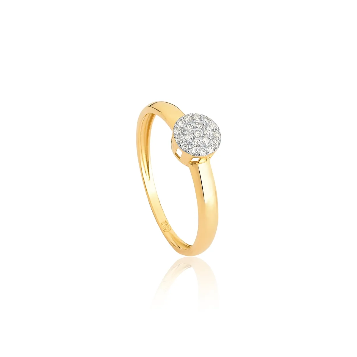 Anel de Ouro 18k aro polido pavê redondo de 10pts de diamantes Coleção Engaged