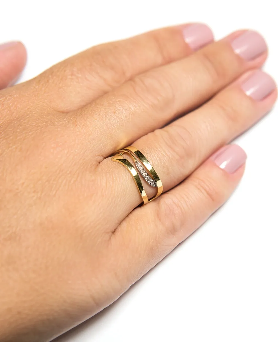 Anel de Ouro 18k Aro Vazado Polido com Filete de Diamantes Rodinados