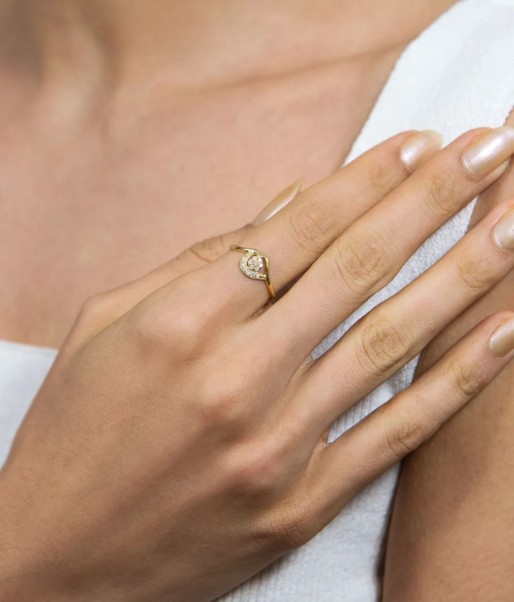 Anel de Ouro 18k círculo e flor de 10,4pts de Diamantes