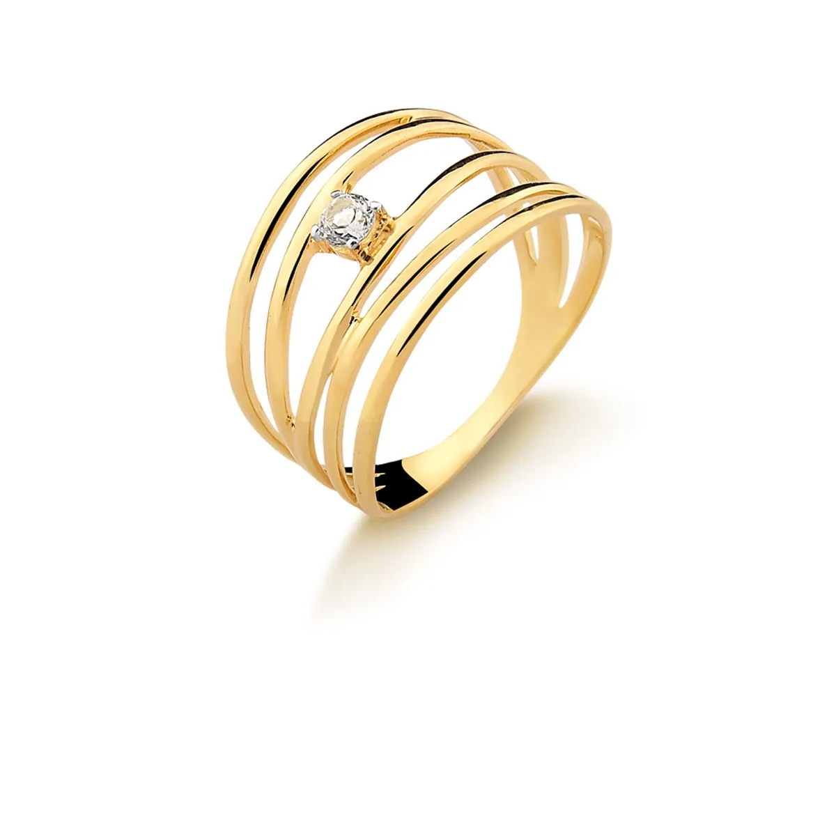 Anel de Ouro  18k Cinco Aros Ondas com Topázio