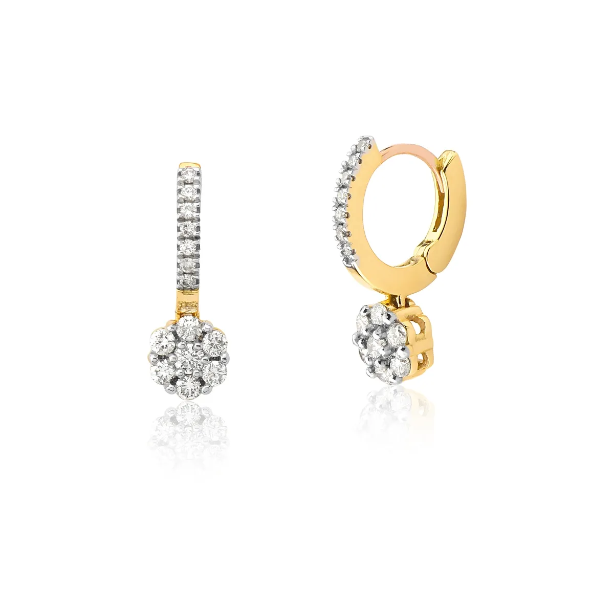 Brinco Ouro 18k argola com flor de Diamantes Coleção Diamond Flowers
