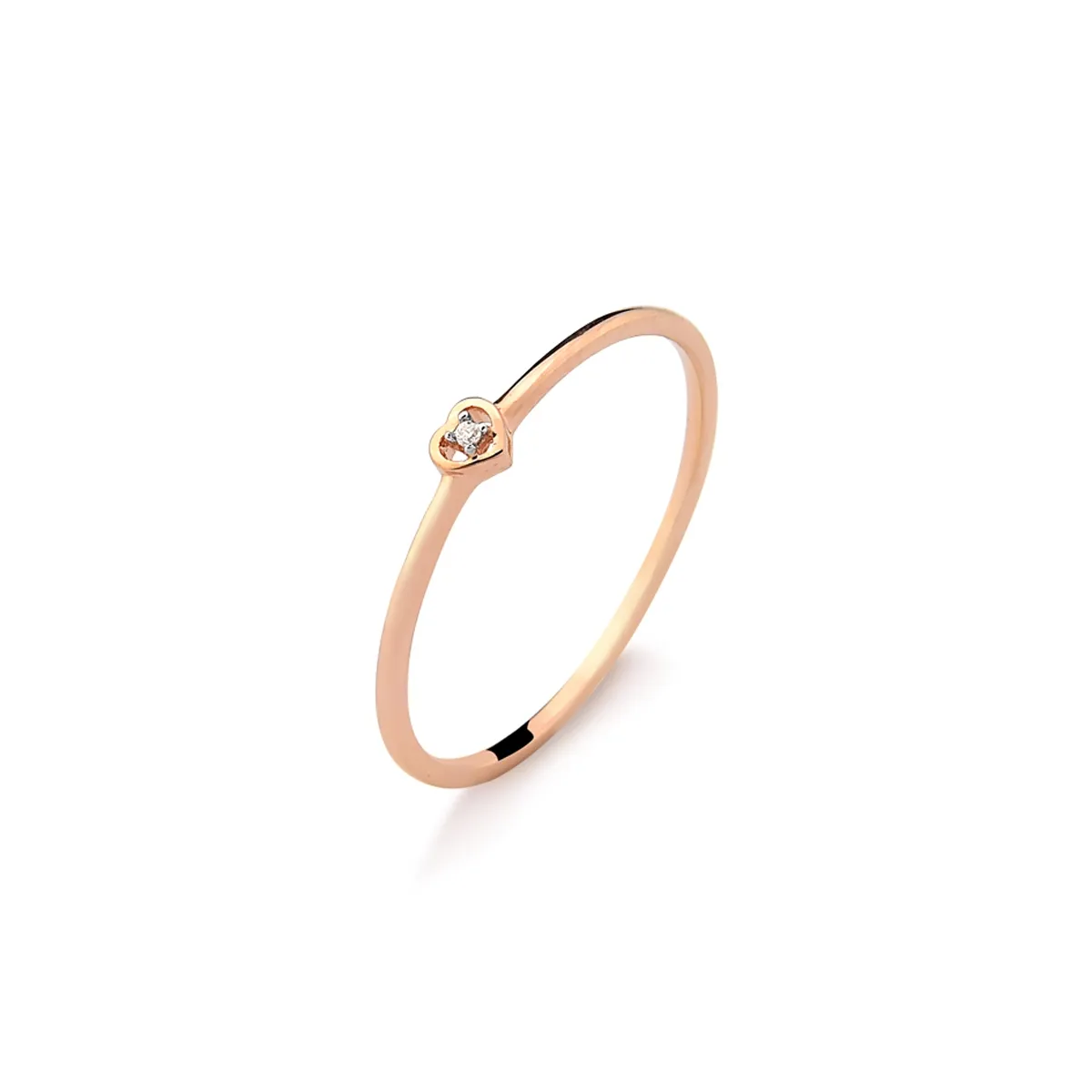 ANEL INFANTIL DE OURO ROSÊ 18K CORAÇÃO PONTO DE LUZ COM DIAMANTES