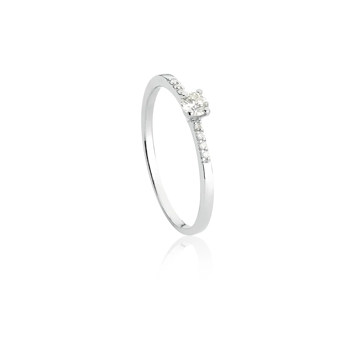 ANEL DE OURO BRANCO 18K SOLITÁRIO FEMININO COM DIAMANTES-COLEÇÃO DESIRE