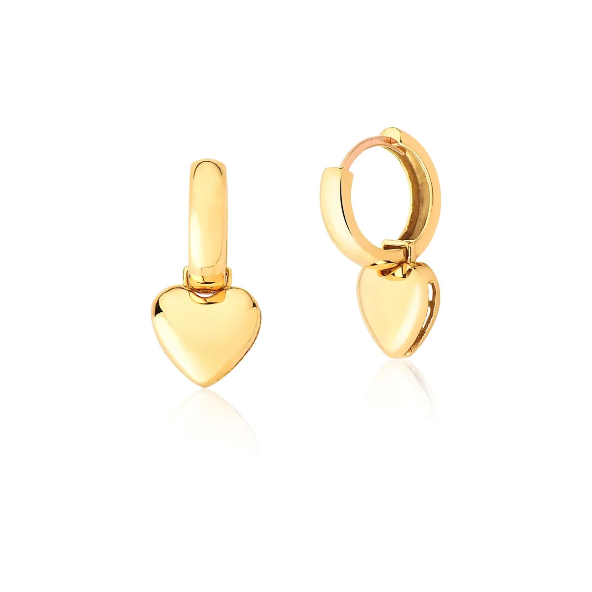 Brinco argola click ouro 18k coração polido Coleção My Heart
