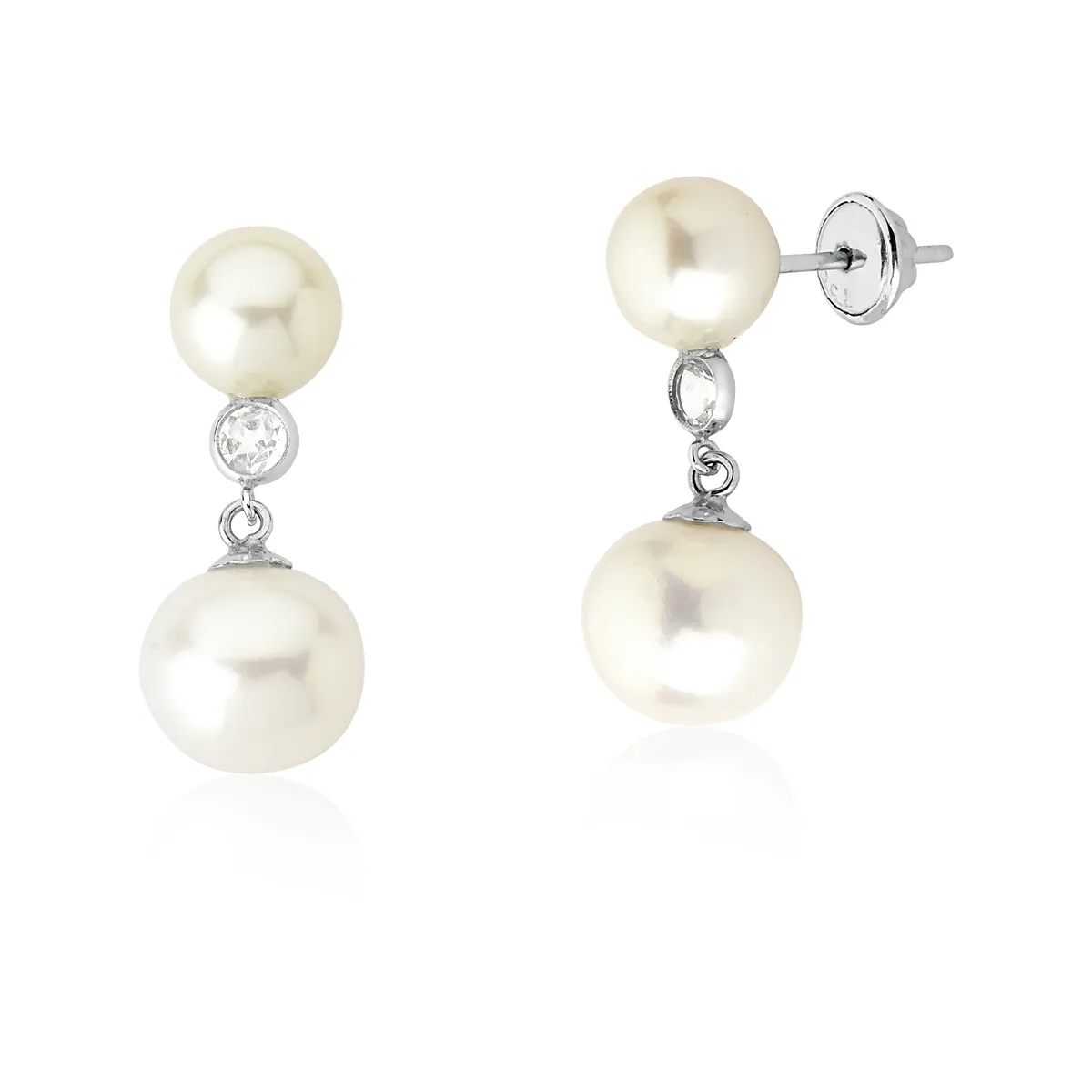 BRINCO DE OURO BRANCO 18K COM PÉROLAS E TOPÁZIO BRANCO